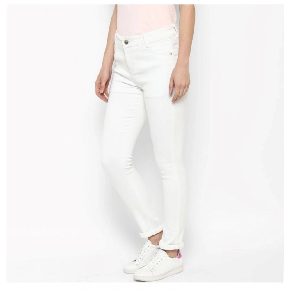 Amfyn Women's Denim Solid Buttoned Jeans (White)