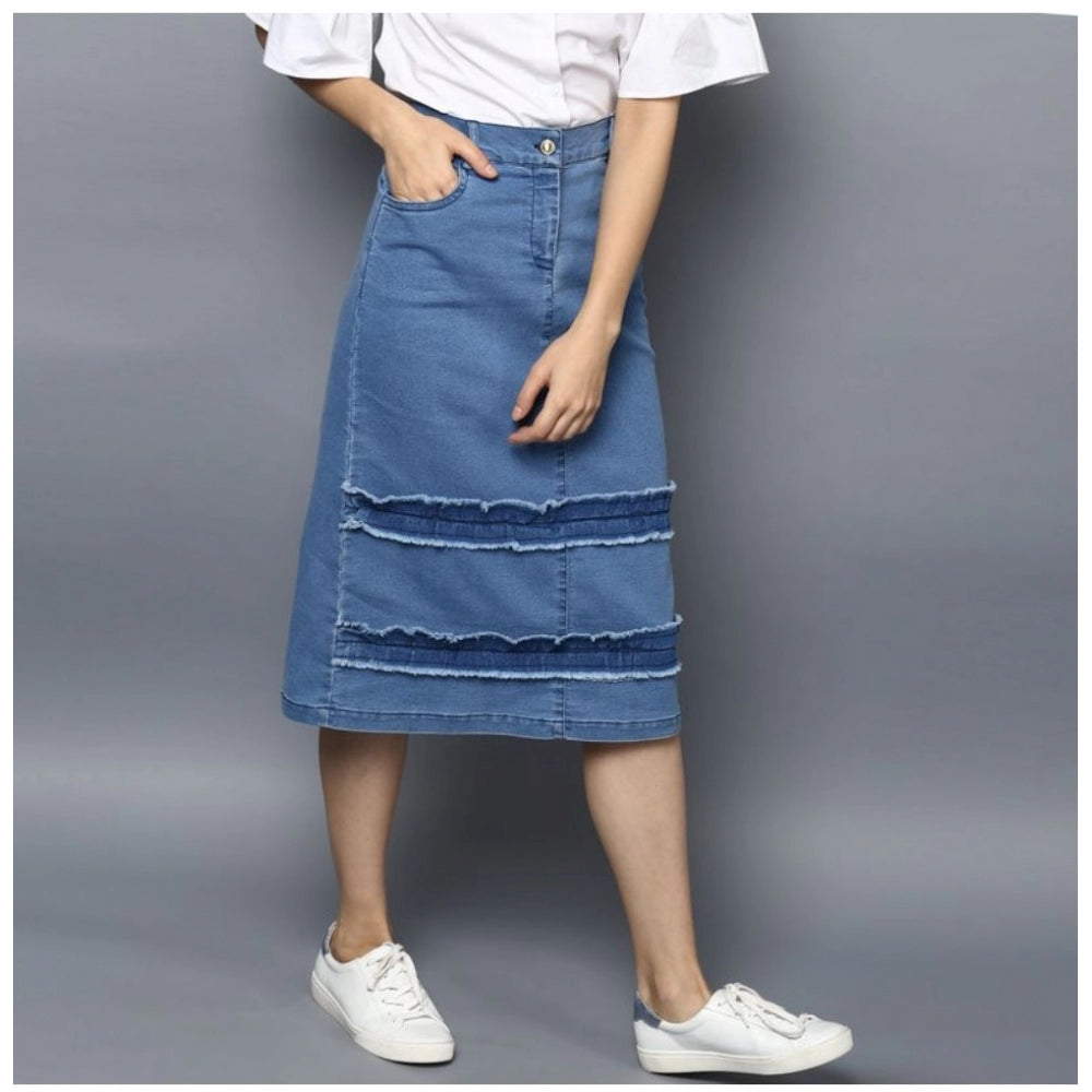 Amfyn Women's Denim Washed Buttoned Skirt (Blue)