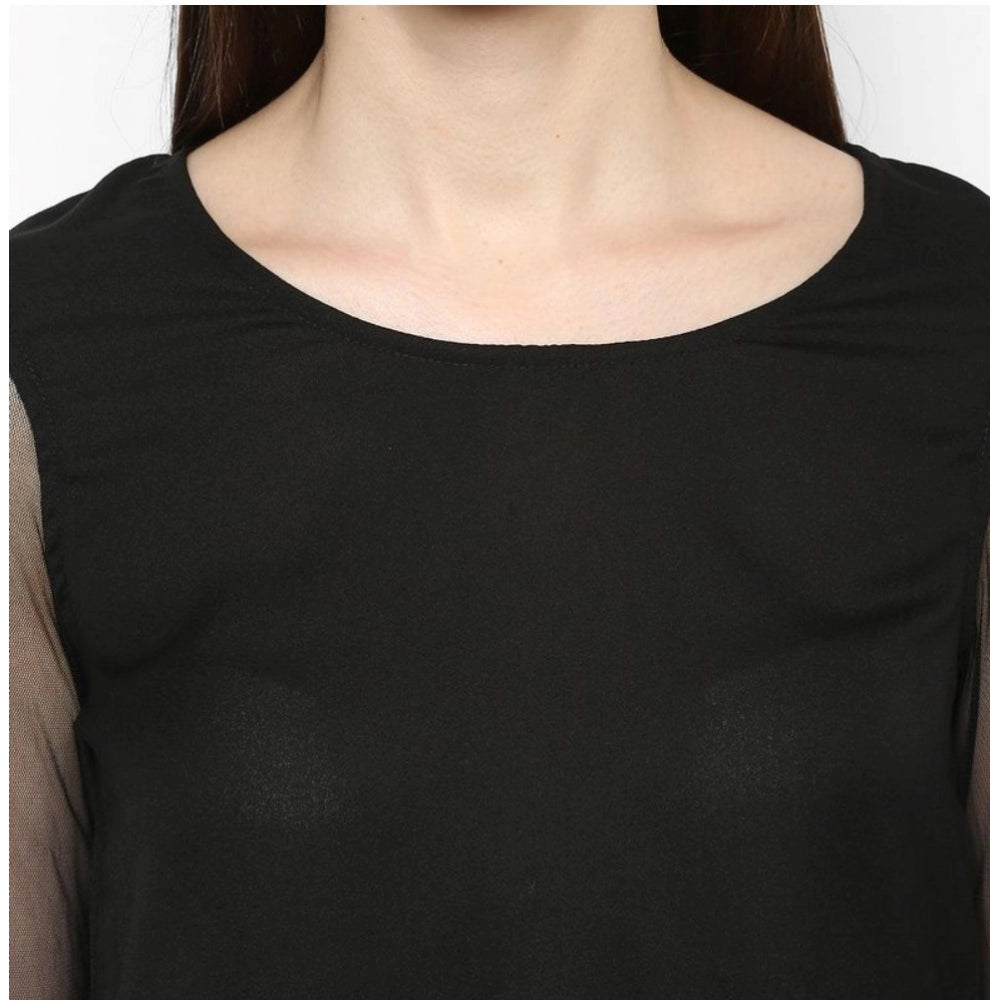 Amfyn Women's Polyester Solid Tier Sleeve Top (Black)