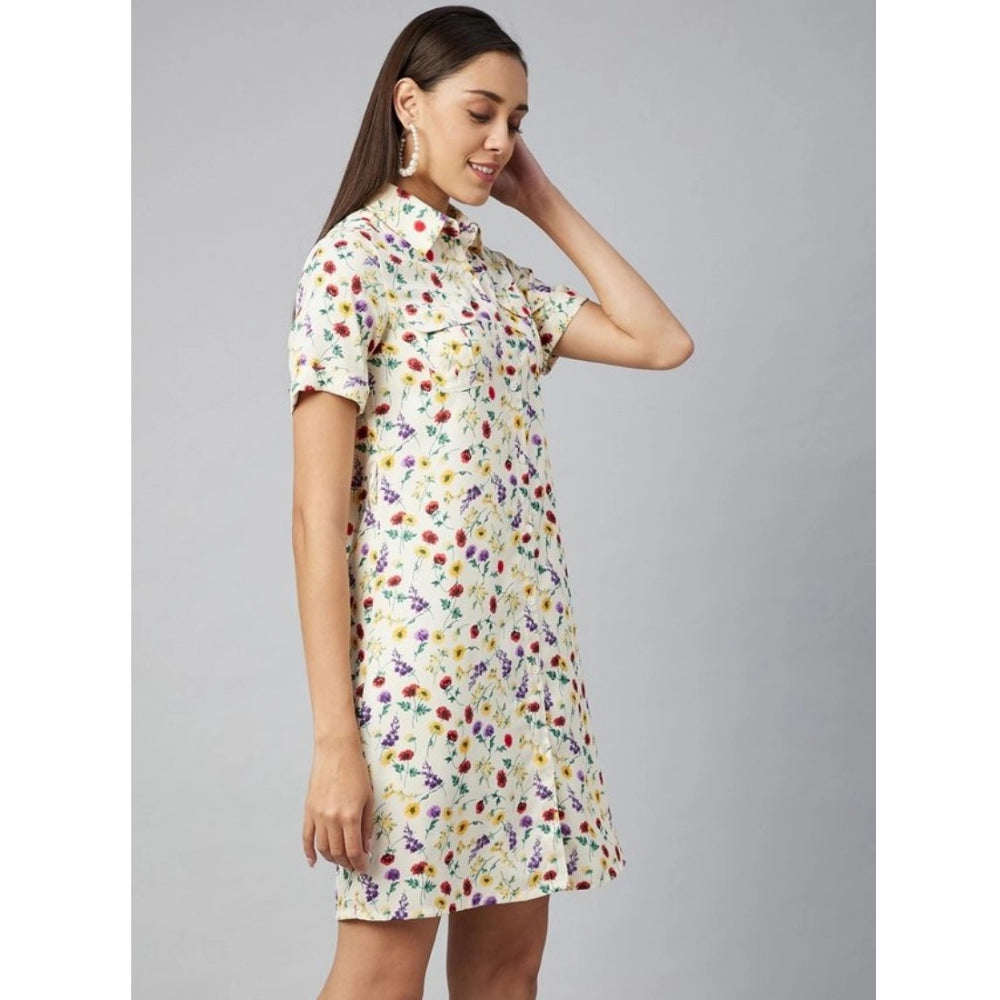 Amfyn Women's Polyester Floral Short Sleeve Above Knee Dress (Multicolor)