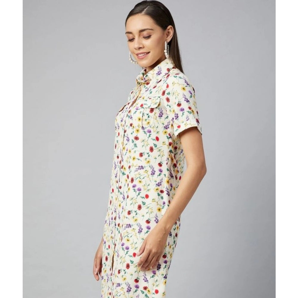 Amfyn Women's Polyester Floral Short Sleeve Above Knee Dress (Multicolor)