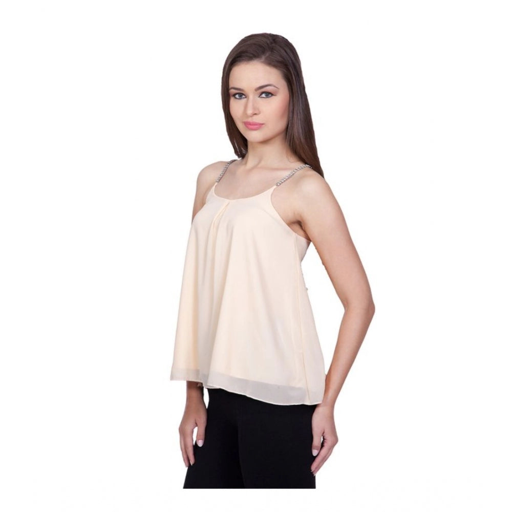 Amfyn Women's Polyester Solid Shoulder Straps Regular Top (Beige)