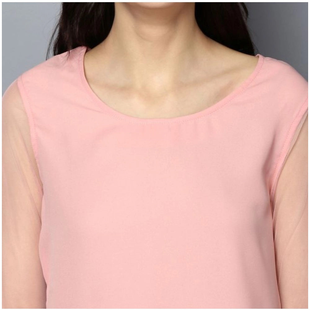 Amfyn Women's Polyester Solid Tier Sleeve Top (Pink)