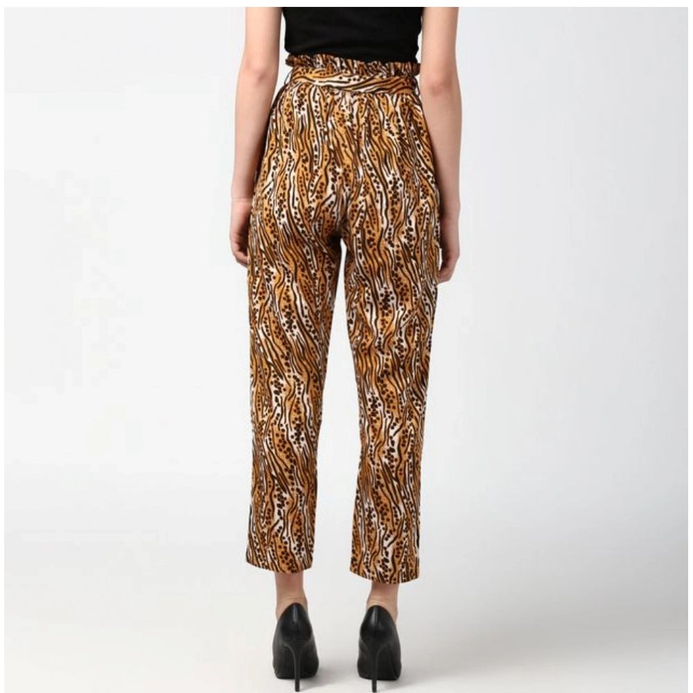 Amfyn Women's Polyester Animal Print Elasticated Trousers (Orange - Black)