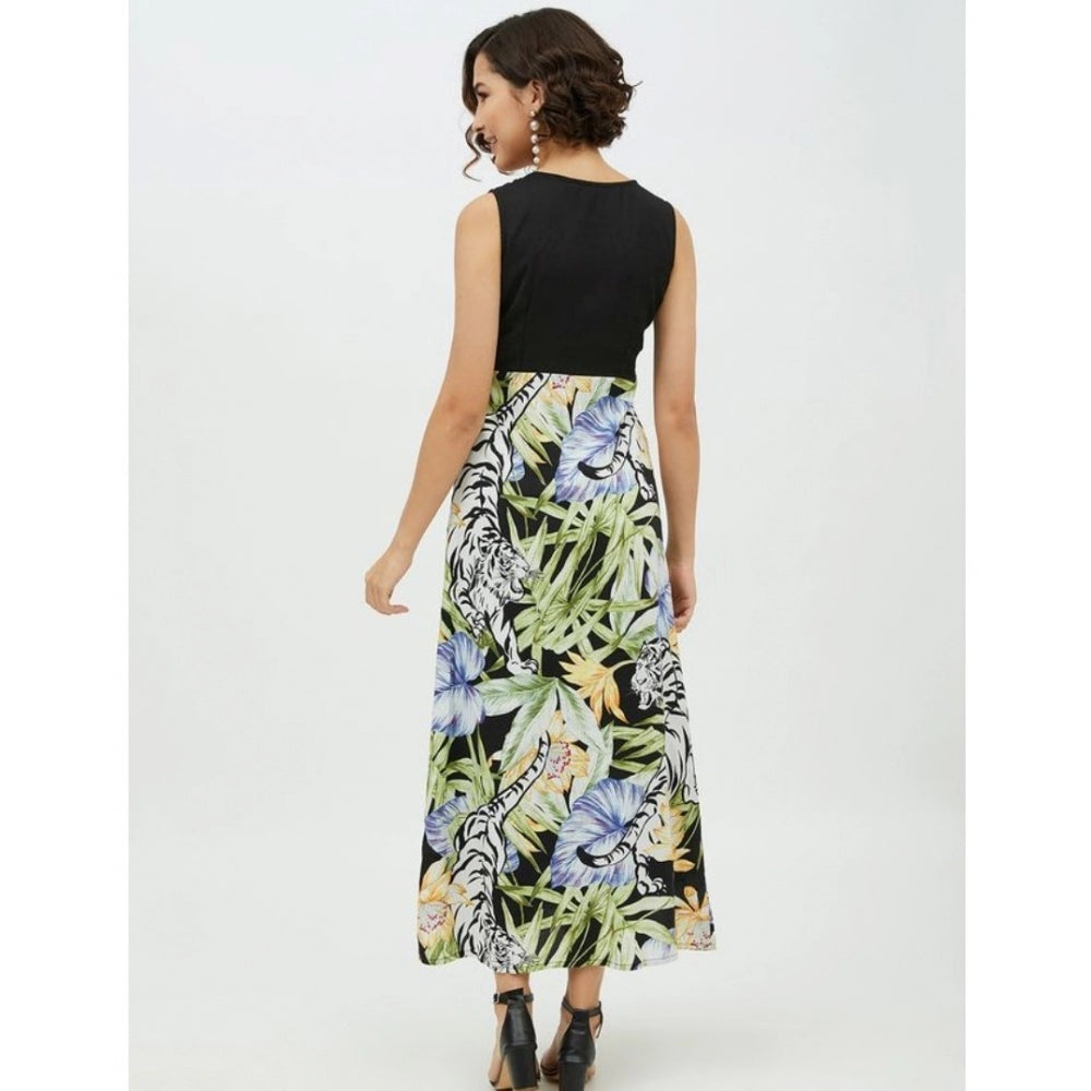 Amfyn Women's Rayon Floral Sleeveless Calf-length Dress (Multicolor)
