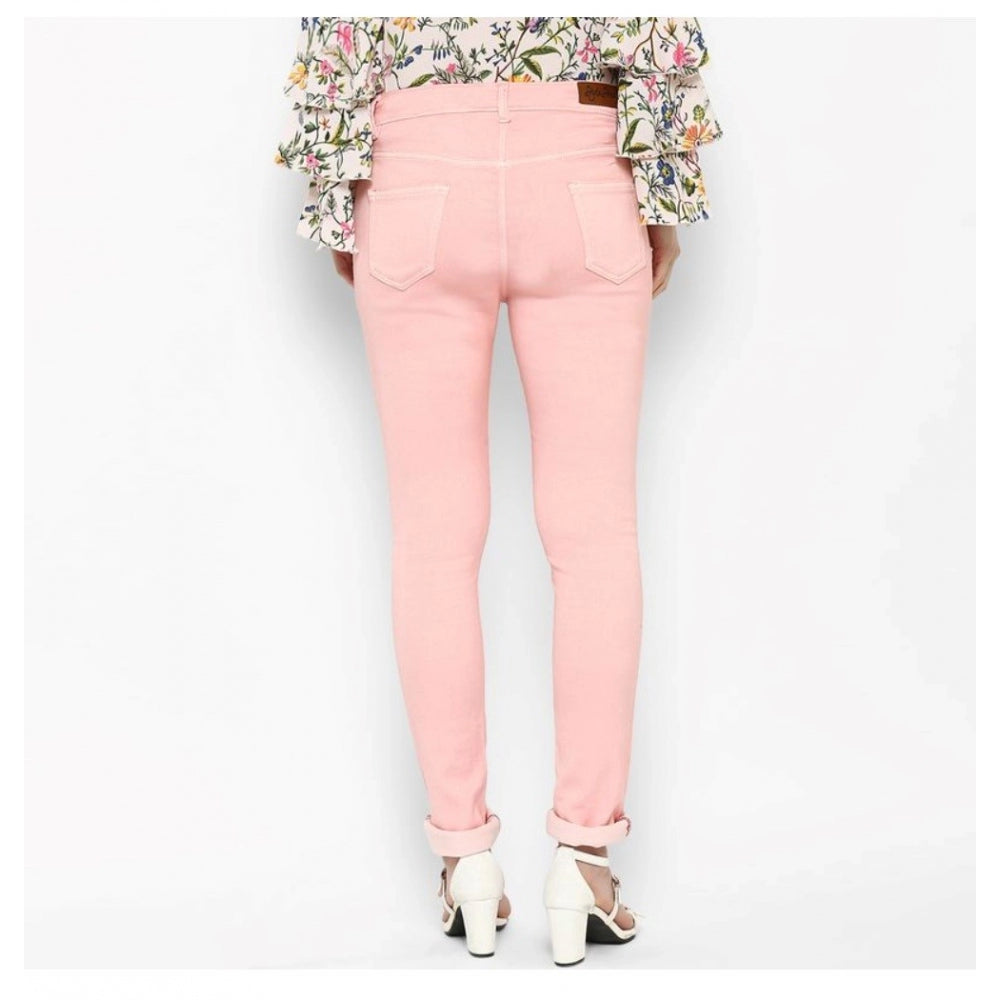 Amfyn Women's Denim Solid Buttoned Jeans (Pink)