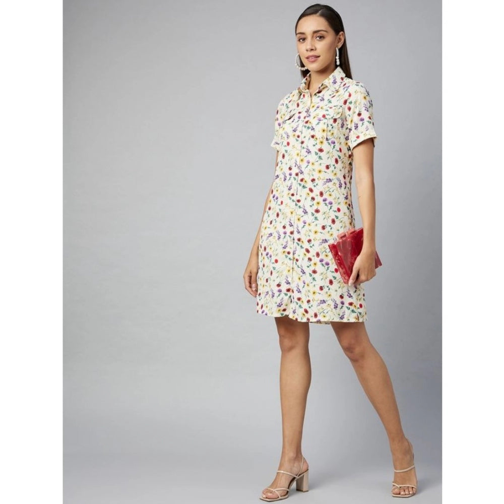 Amfyn Women's Polyester Floral Short Sleeve Above Knee Dress (Multicolor)