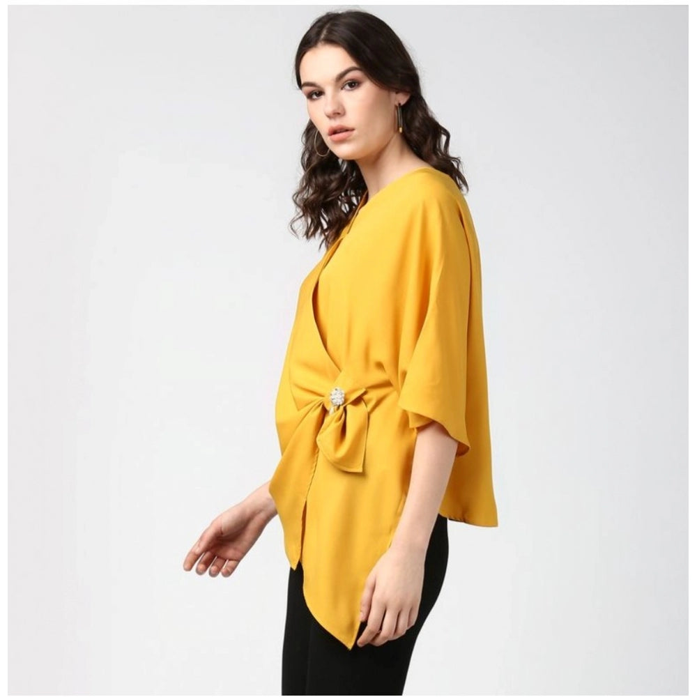 Amfyn Women's Polyester Solid Cape Sleeve Top (Yellow)