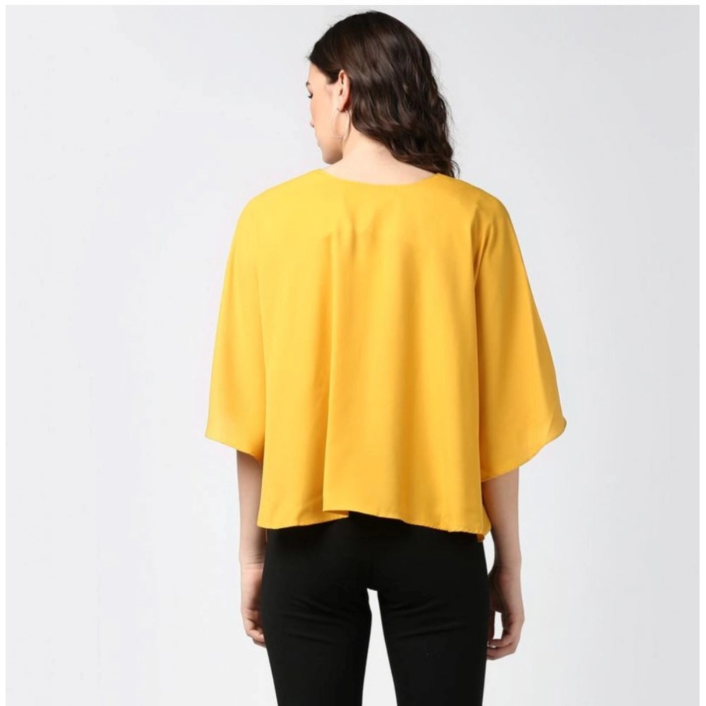 Amfyn Women's Polyester Solid Cape Sleeve Top (Yellow)