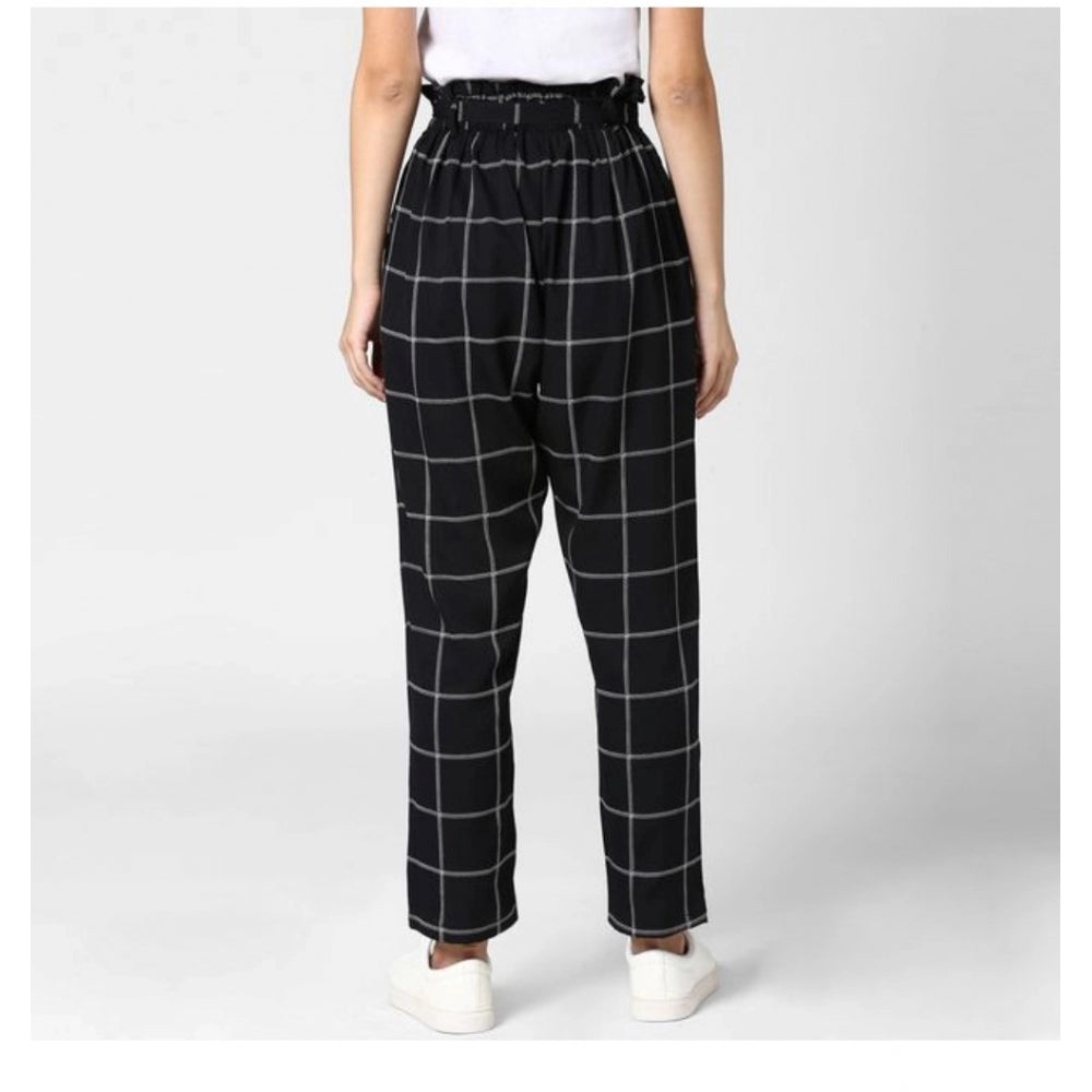 Amfyn Women's Polyester Checkered Elasticated Trousers (Black - White)