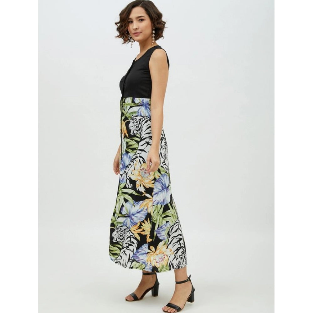 Amfyn Women's Rayon Floral Sleeveless Calf-length Dress (Multicolor)