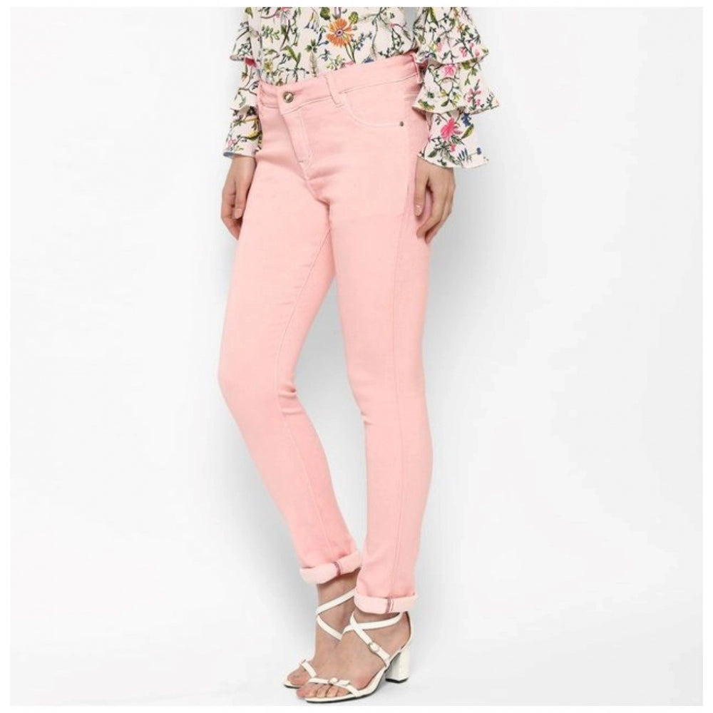 Amfyn Women's Denim Solid Buttoned Jeans (Pink)