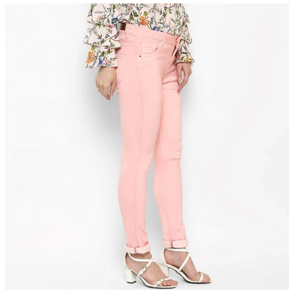 Amfyn Women's Denim Solid Buttoned Jeans (Pink)