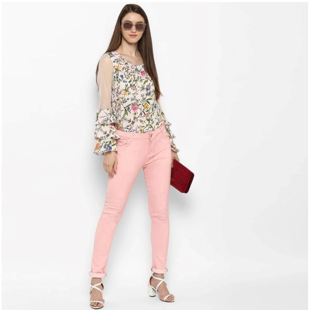 Amfyn Women's Denim Solid Buttoned Jeans (Pink)