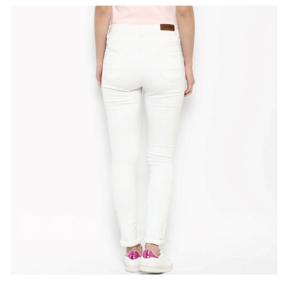 Amfyn Women's Denim Solid Buttoned Jeans (White)