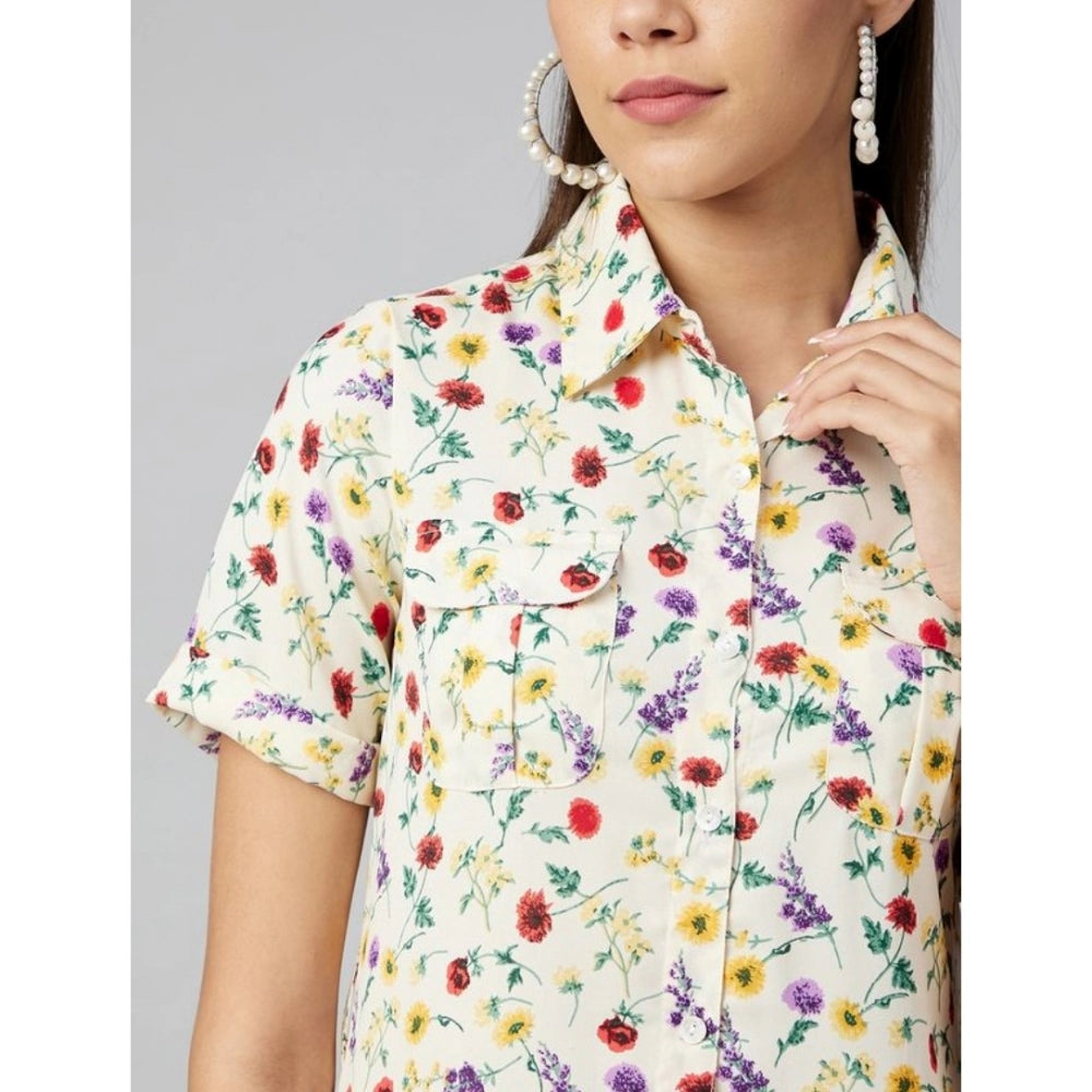 Amfyn Women's Polyester Floral Short Sleeve Above Knee Dress (Multicolor)