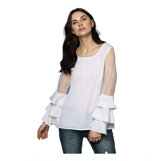 Amfyn Women's Polyester Solid Tier Sleeve Top (White)