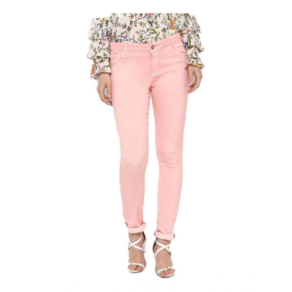 Amfyn Women's Denim Solid Buttoned Jeans (Pink)