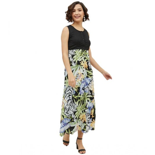 Amfyn Women's Rayon Floral Sleeveless Calf-length Dress (Multicolor)