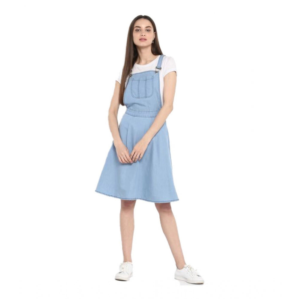 Amfyn Women's Denim Solid Sleeveless Above Knee Dress (Blue)