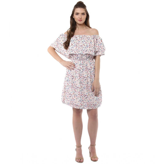 Amfyn Women's Rayon Floral Half Sleeve Above Knee Dress (Multicolor)