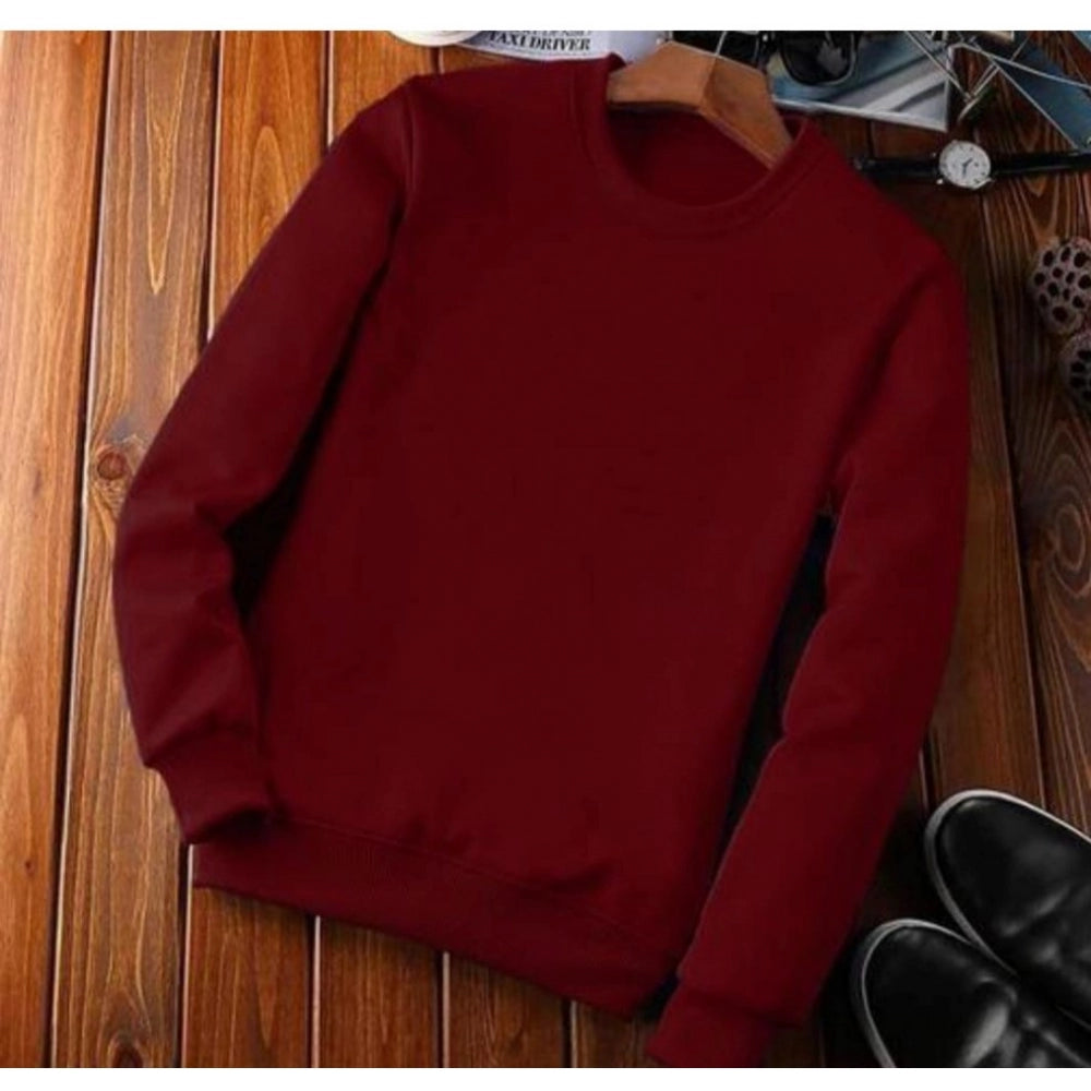 Amfyn Men's Casual Fleece Solid Round Neck Long Sleeves Sweatshirt (Maroon)