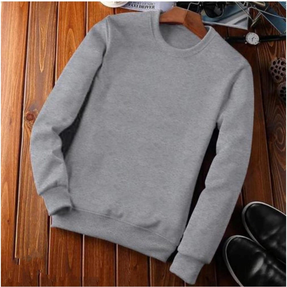 Amfyn Men's Casual Fleece Solid Round Neck Long Sleeves Sweatshirt (Grey)