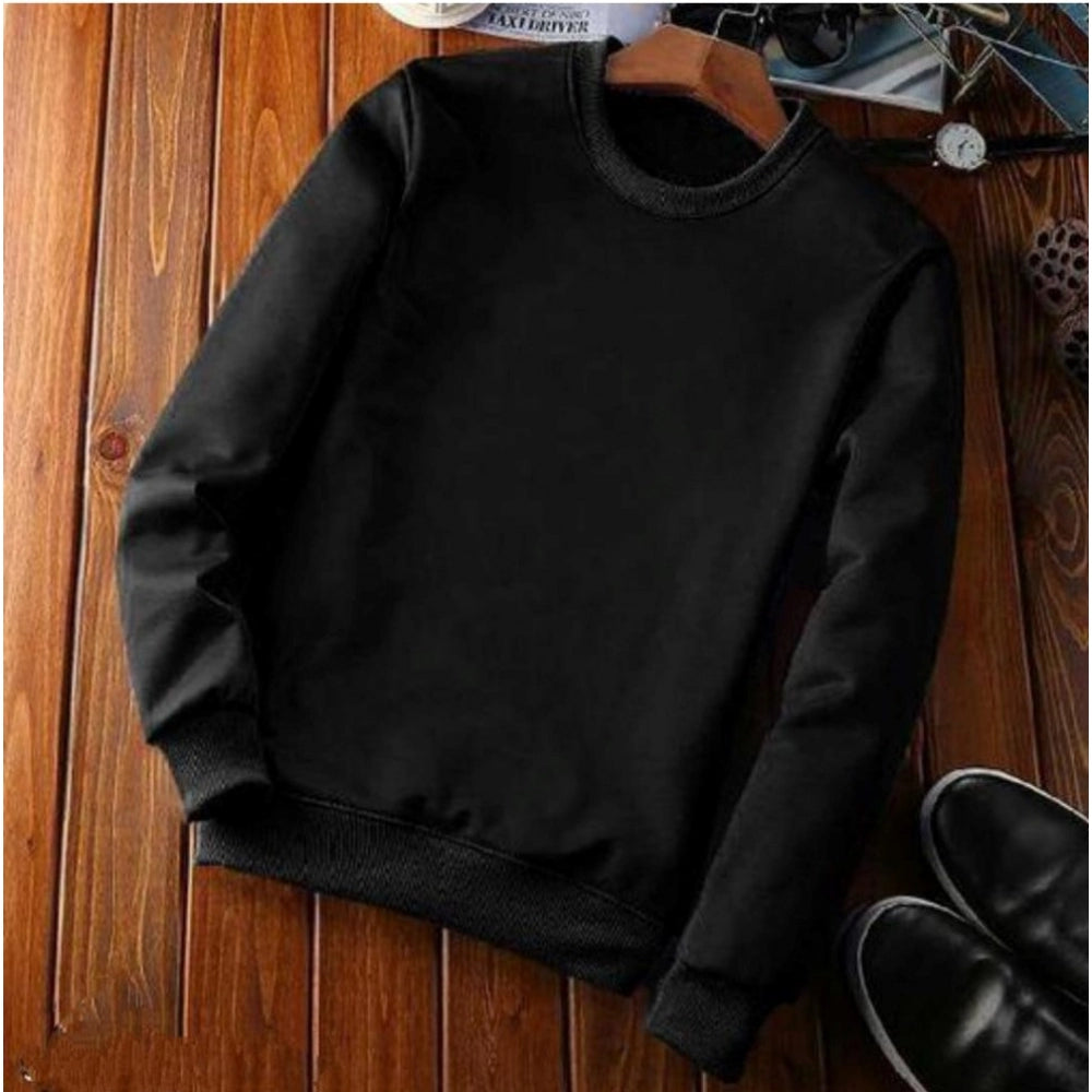 Amfyn Men's Casual Fleece Solid Round Neck Long Sleeves Sweatshirt (Black)
