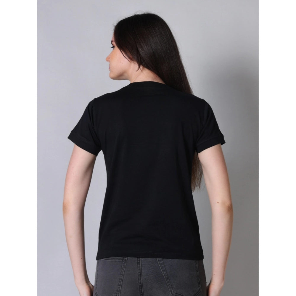 Amfyn Women's Cotton Blended Solid Round Neck Half Sleeve T-Shirt (Black)