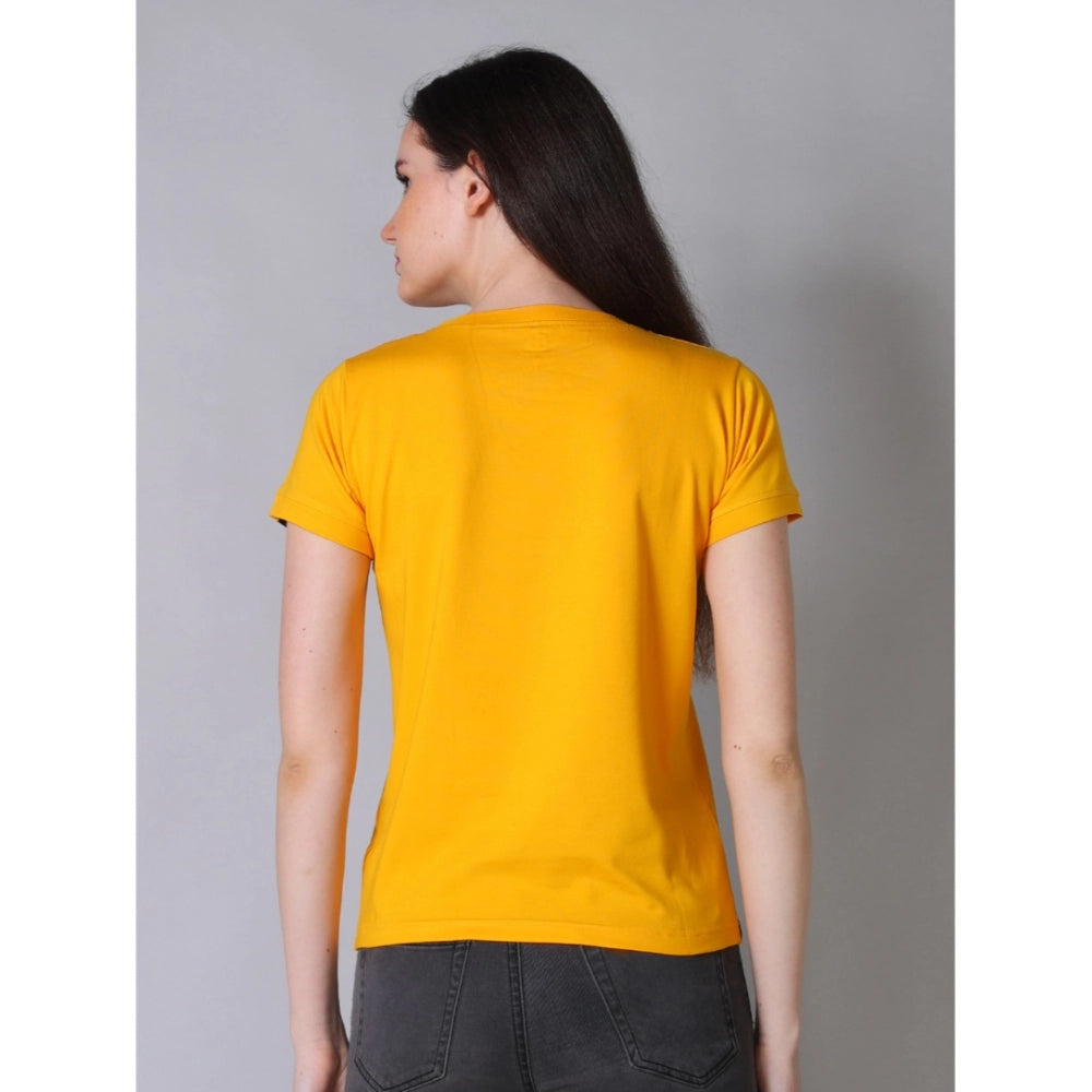 Amfyn Women's Cotton Blended Solid Round Neck Half Sleeve T-Shirt (Mustard)