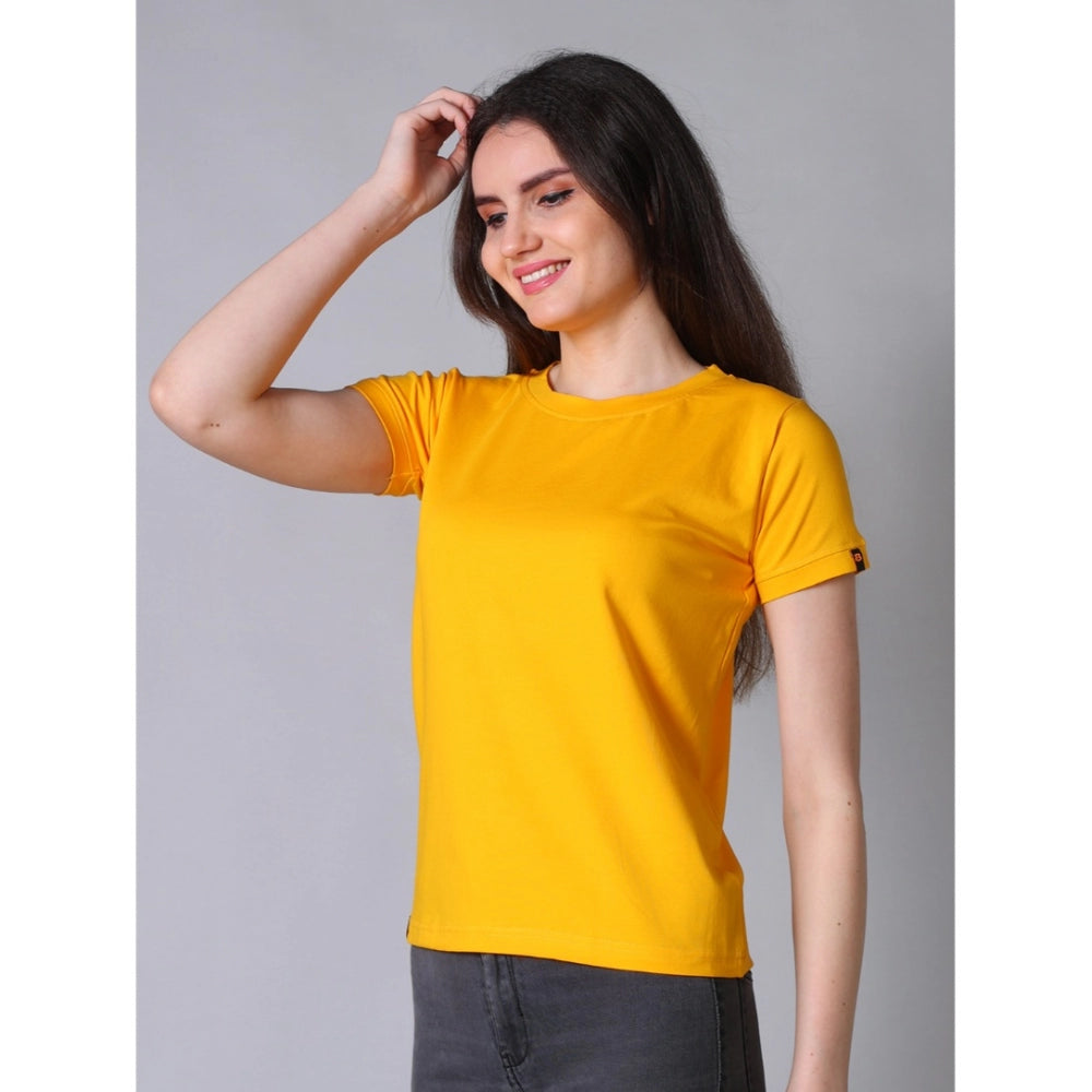 Amfyn Women's Cotton Blended Solid Round Neck Half Sleeve T-Shirt (Mustard)