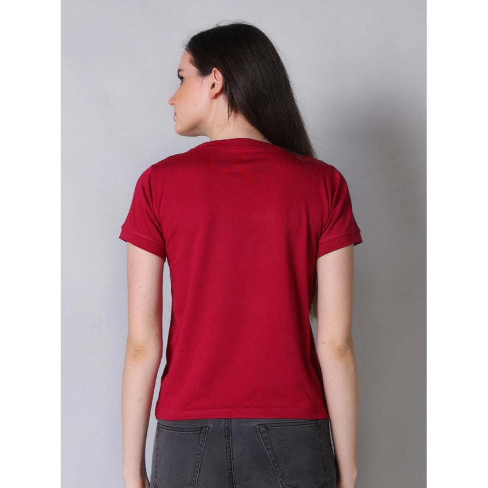 Amfyn Women's Cotton Blended Solid Round Neck Half Sleeve T-Shirt (Maroon)