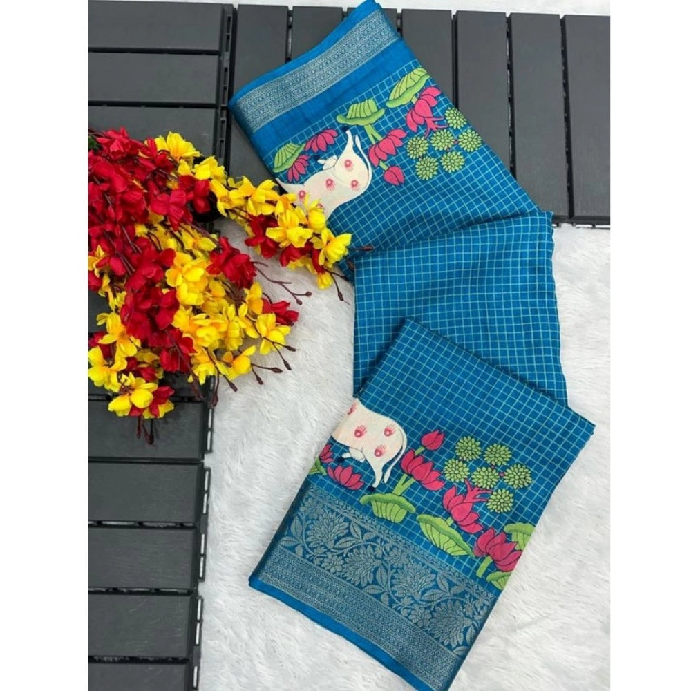 Amfyn Women's Dola Silk Printed Saree With Unstitched Blouse (Sky Blue, 5-5 Mtrs)