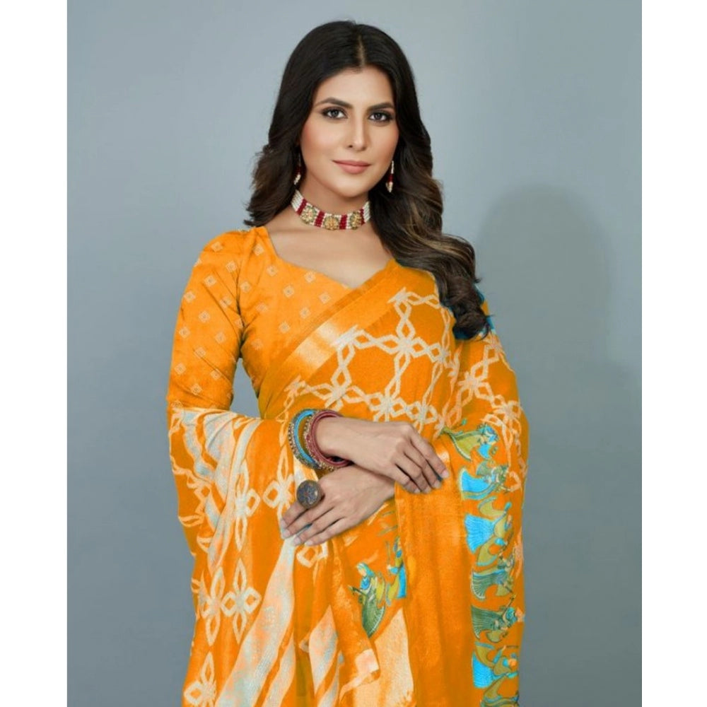 Amfyn Women's Moss Chiffon Printed Saree With Unstitched Blouse (Orange, 5-5 Mtrs)