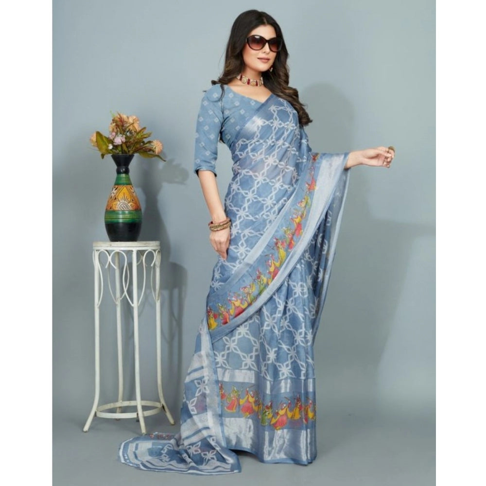 Amfyn Women's Moss Chiffon Printed Saree With Unstitched Blouse (Grey, 5-5 Mtrs)