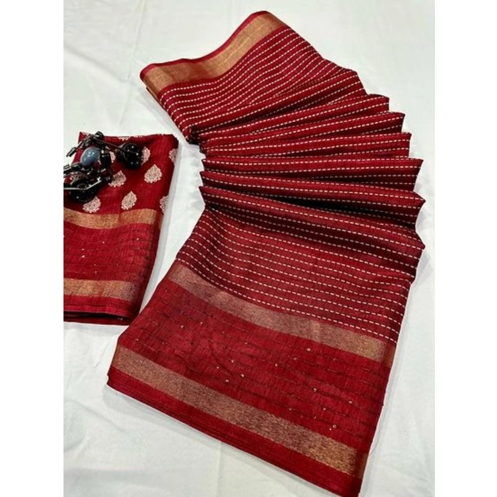 Amfyn Women's Dola Silk Printed Saree With Unstitched Blouse (Red, 5-5 Mtrs)