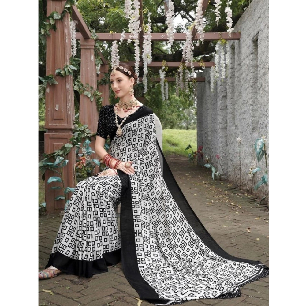 Amfyn Women's Georgette Printed Saree With Unstitched Blouse (Black, 5-5 Mtrs)