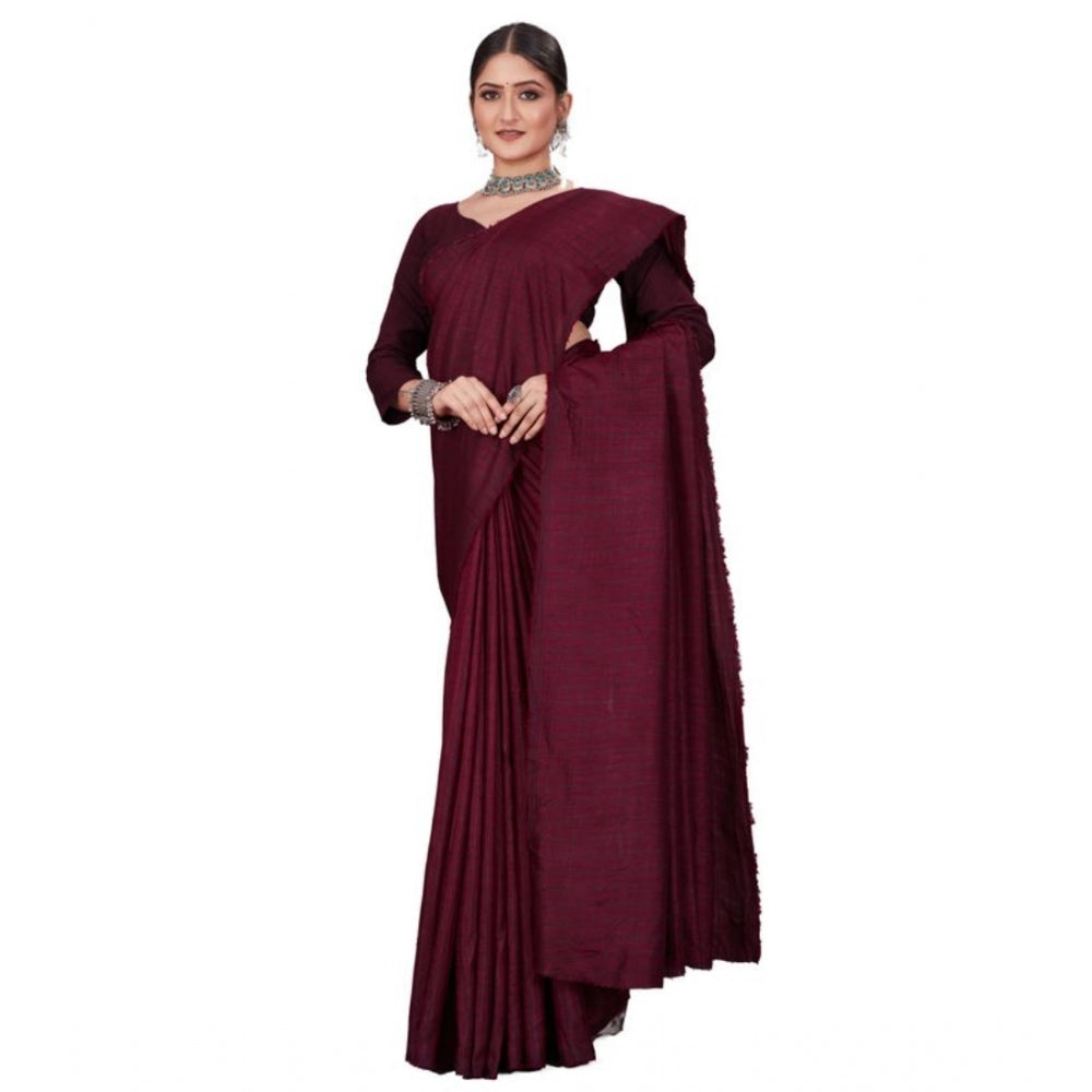 Amfyn Women's Vichitra Checked Saree With Unstitched Blouse (Maroon, 5-5 Mtrs)