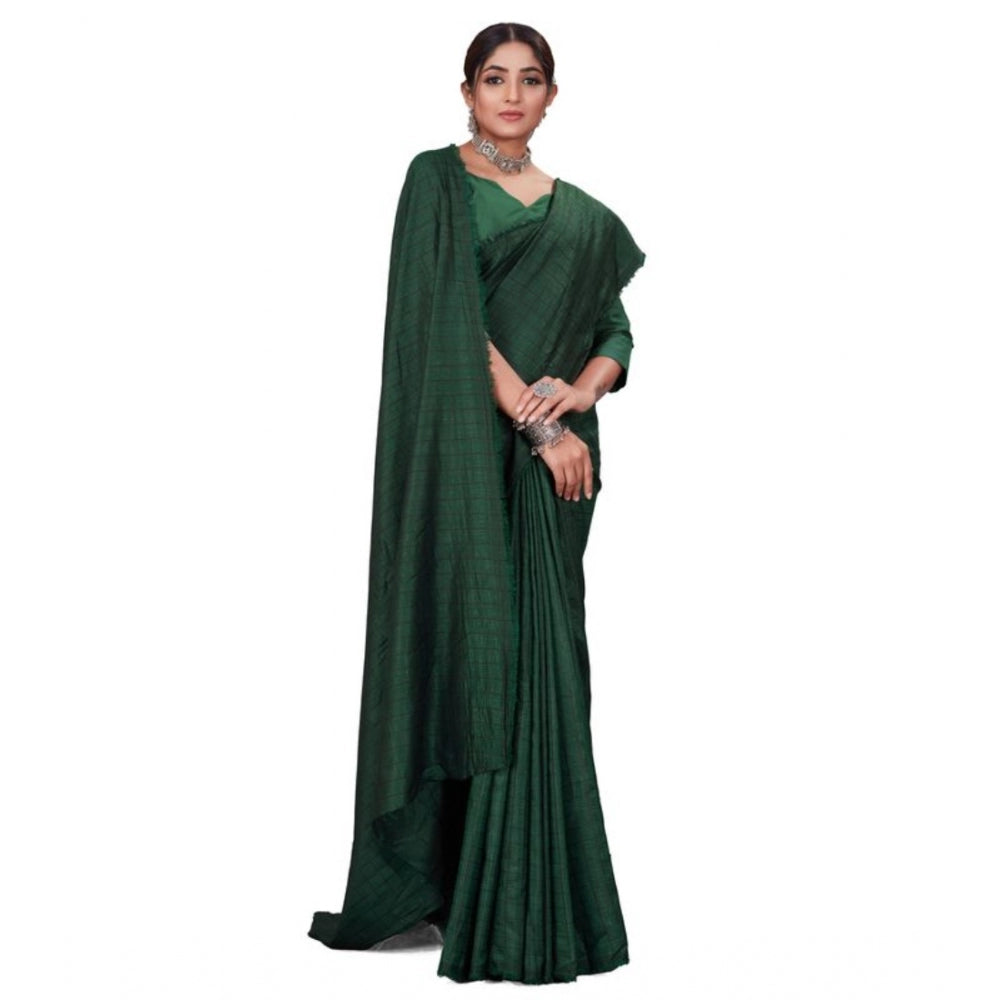 Amfyn Women's Vichitra Checked Saree With Unstitched Blouse (Green, 5-5 Mtrs)