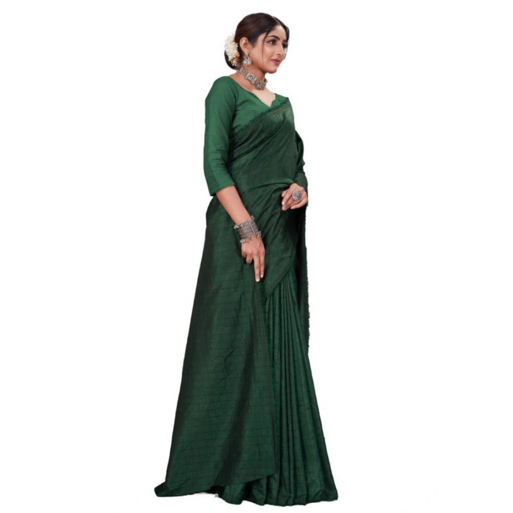 Amfyn Women's Vichitra Checked Saree With Unstitched Blouse (Green, 5-5 Mtrs)
