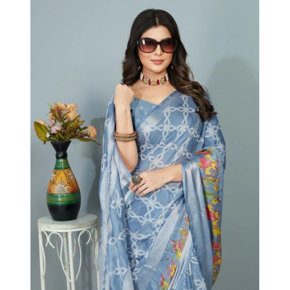 Amfyn Women's Moss Chiffon Printed Saree With Unstitched Blouse (Grey, 5-5 Mtrs)
