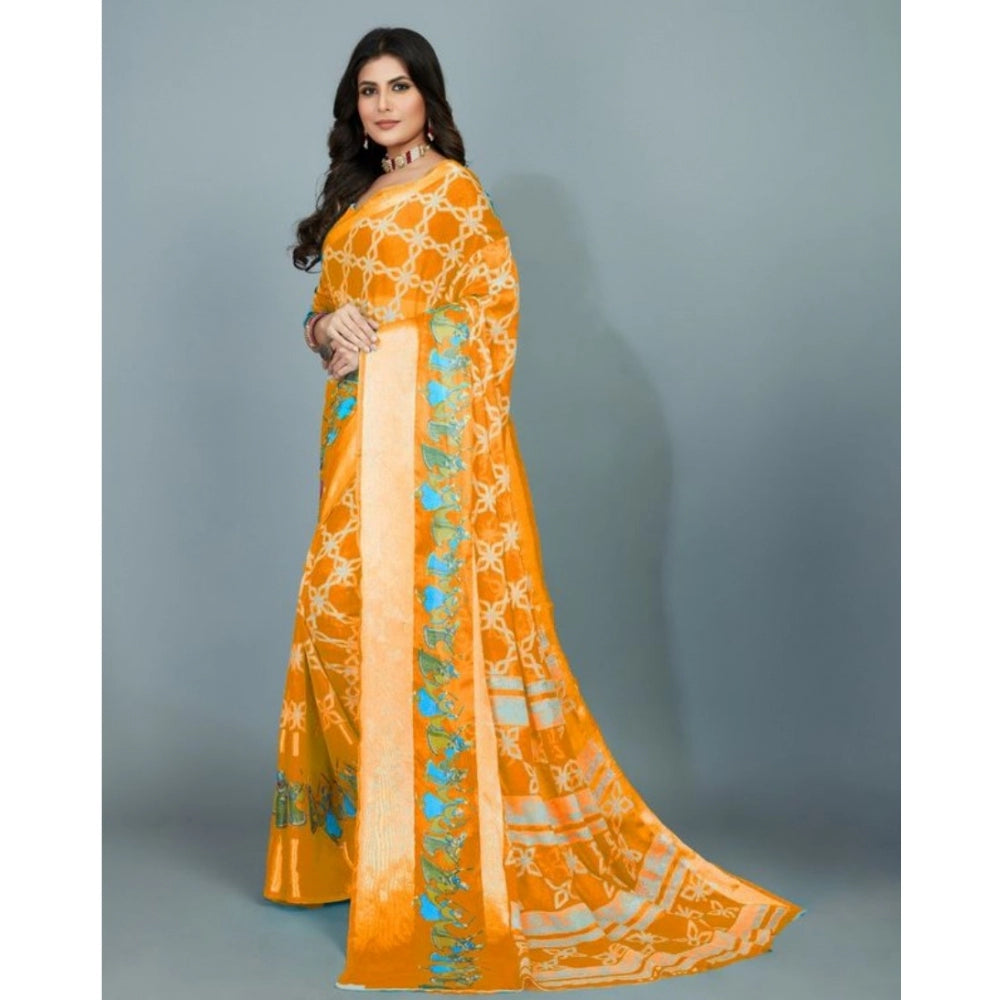 Amfyn Women's Moss Chiffon Printed Saree With Unstitched Blouse (Orange, 5-5 Mtrs)