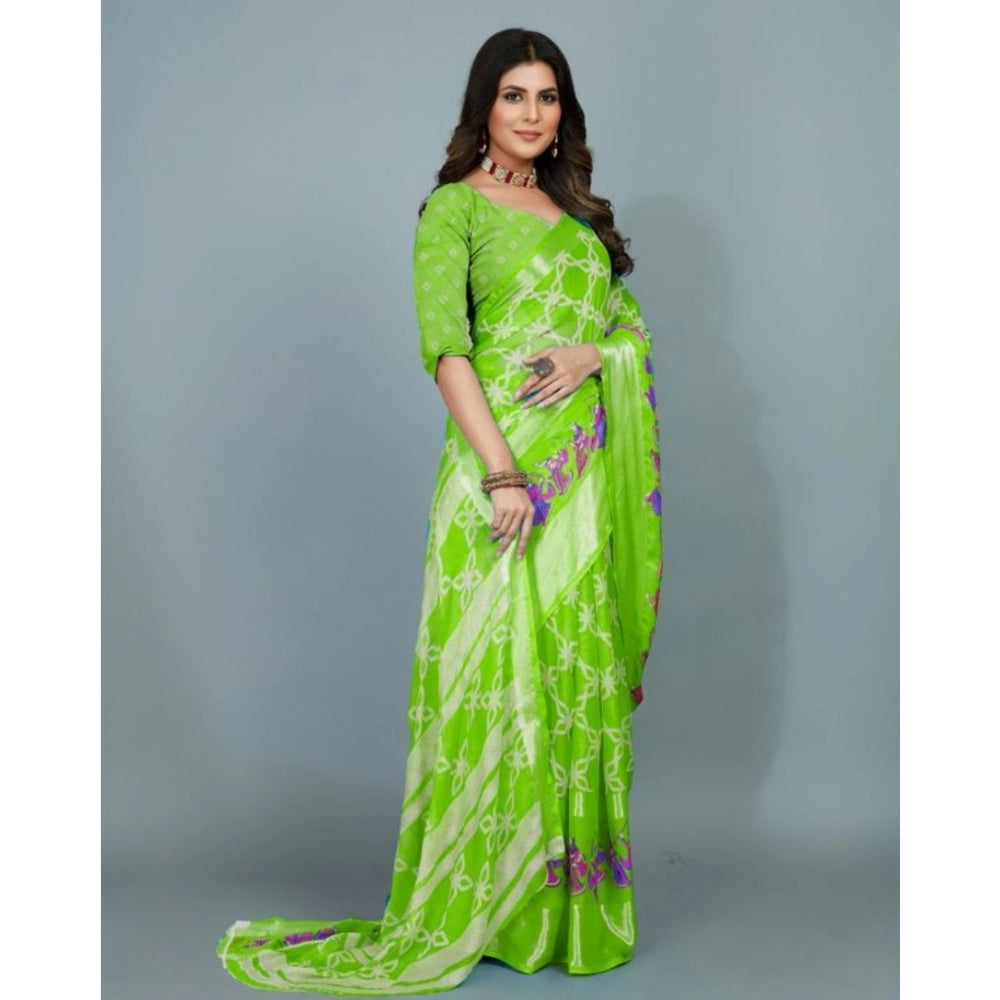 Amfyn Women's Moss Chiffon Printed Saree With Unstitched Blouse (Green, 5-5 Mtrs)