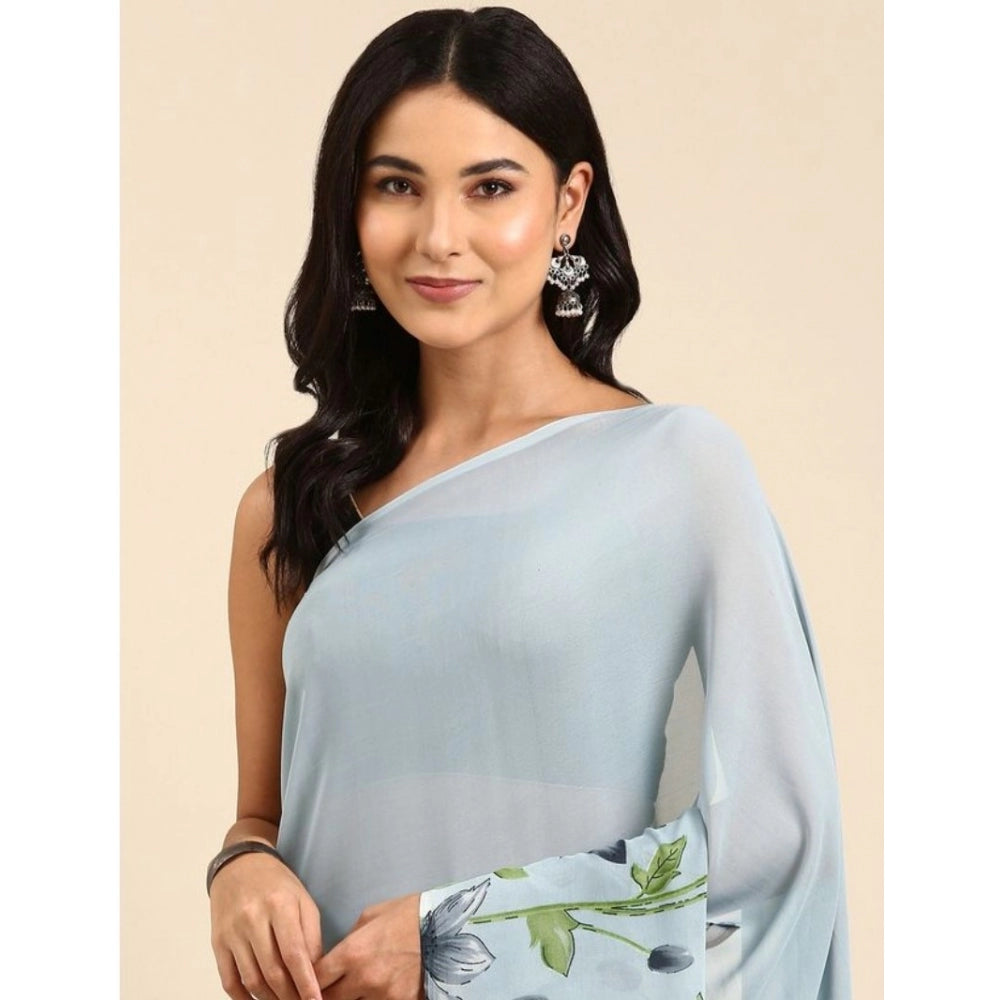 Amfyn Women's Georgette Printed Saree With Unstitched Blouse (Grey, 5-5 Mtrs)
