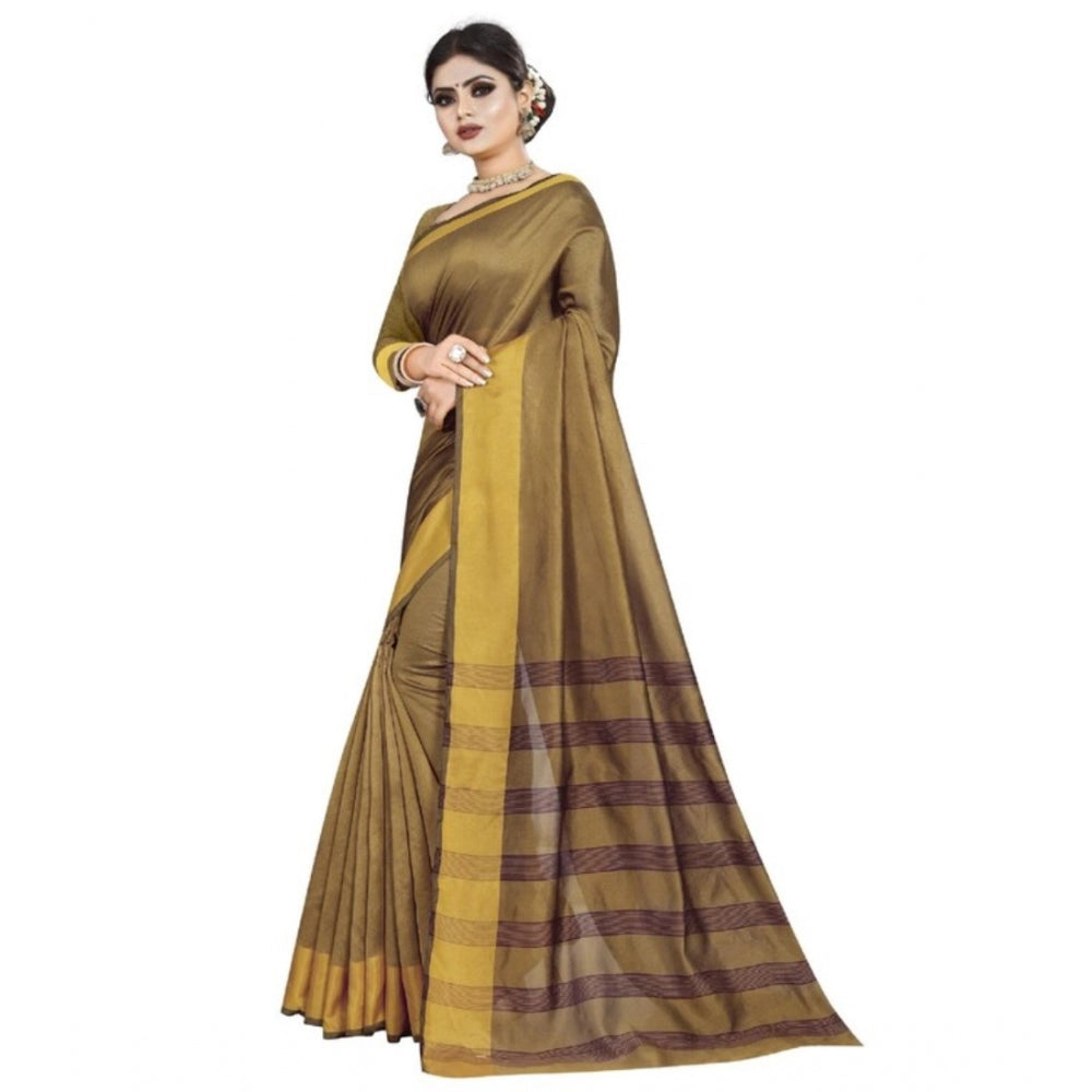 Amfyn Women's Cotton Woven Saree With Unstitched Blouse (Yellow, 5-5 Mtrs)