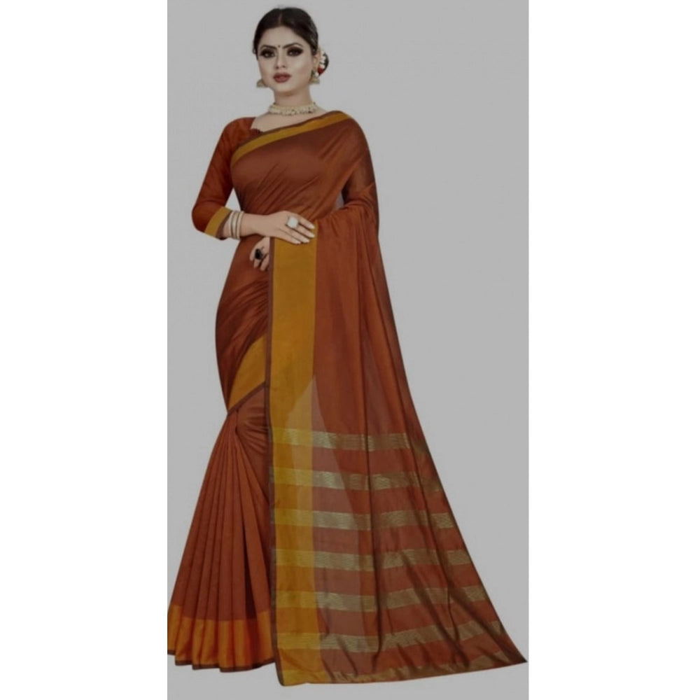 Amfyn Women's Cotton Woven Saree With Unstitched Blouse (Orange, 5-5 Mtrs)