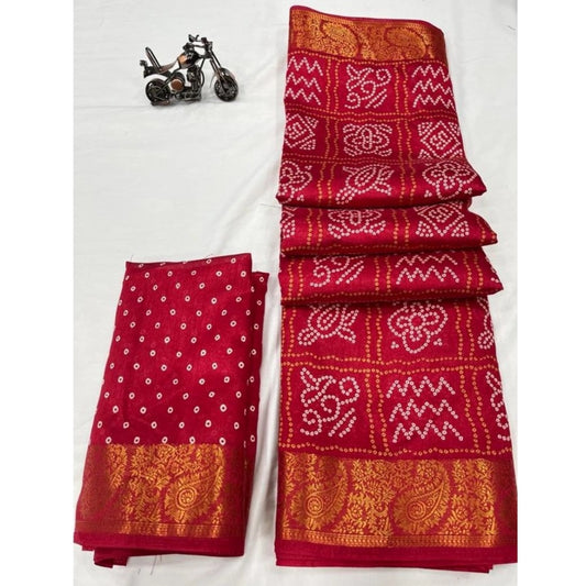 Amfyn Women's Cotton Printed Saree With Unstitched Blouse (Red, 5-5 Mtrs)