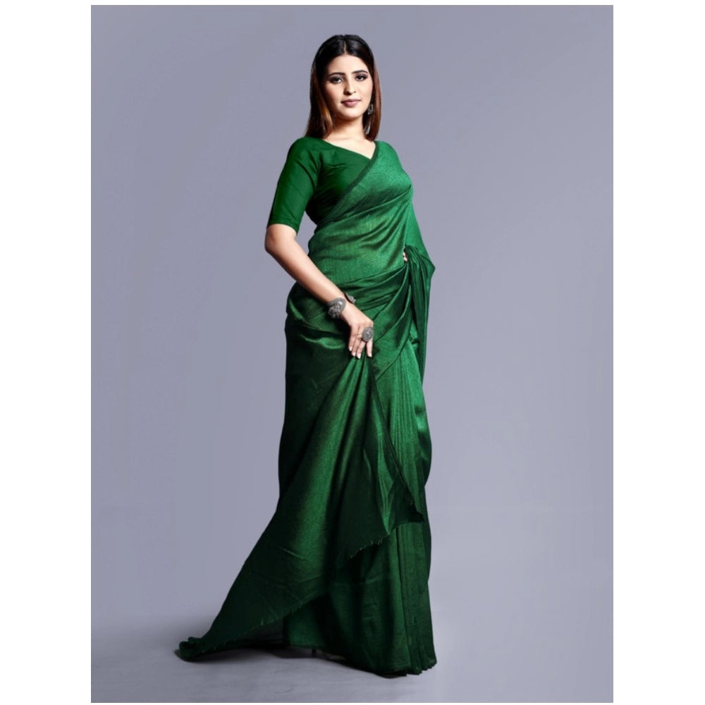 Amfyn Women's Vichitra Solid Saree With Unstitched Blouse (Green, 5-5 Mtrs)
