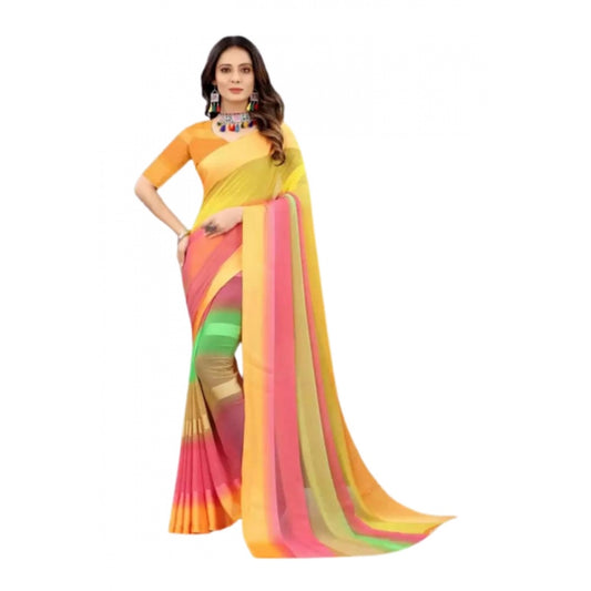 Amfyn Women's Sattin Patta Printed Saree With Unstitched Blouse (Orange, 5-5 Mtrs)