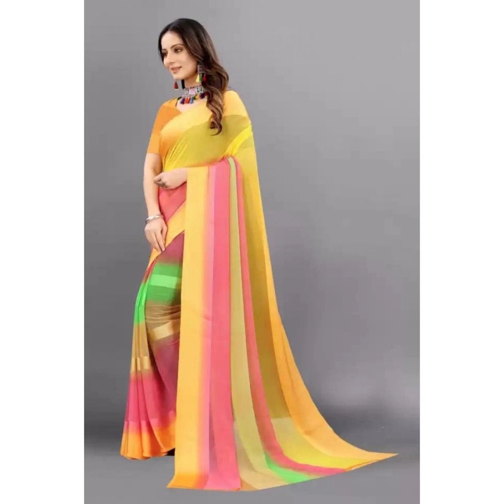 Amfyn Women's Sattin Patta Printed Saree With Unstitched Blouse (Orange, 5-5 Mtrs)